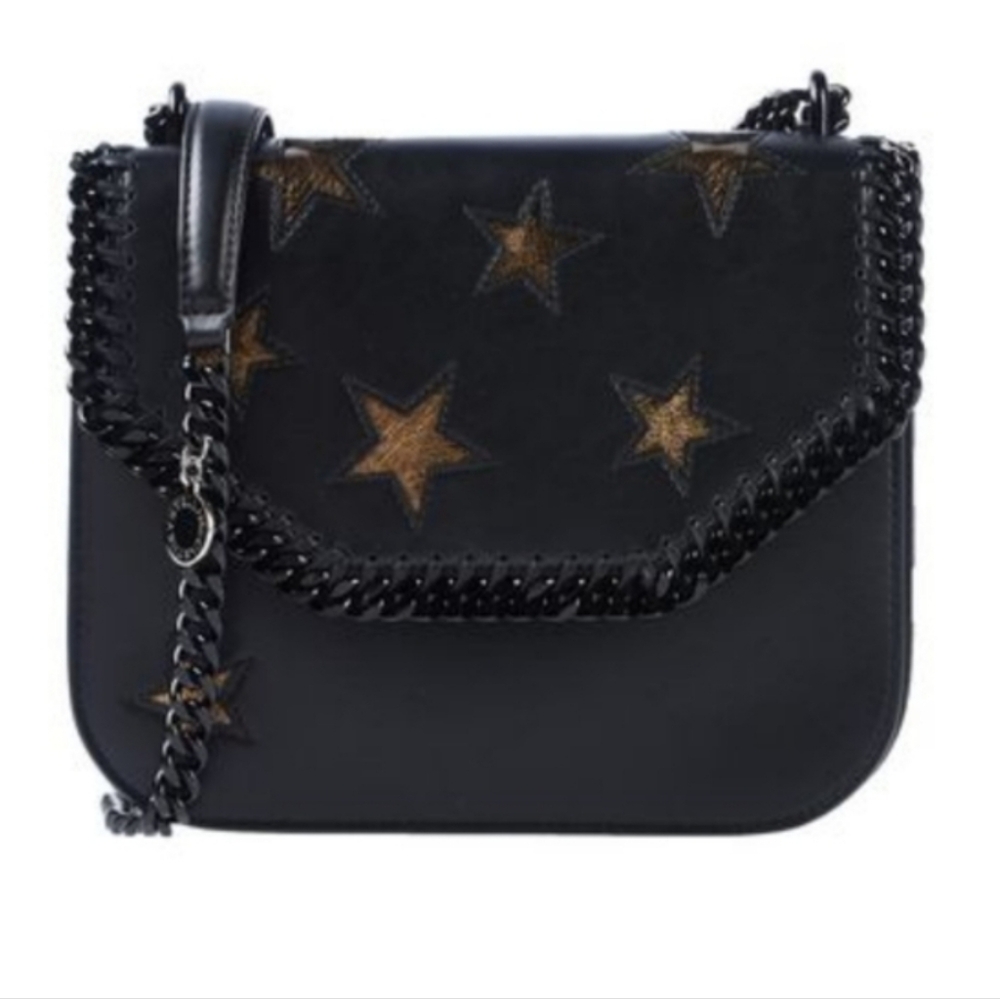 Stella McCartney Black and Gold Star Flap Snap Crossbody Bag - Picture 9 of 13